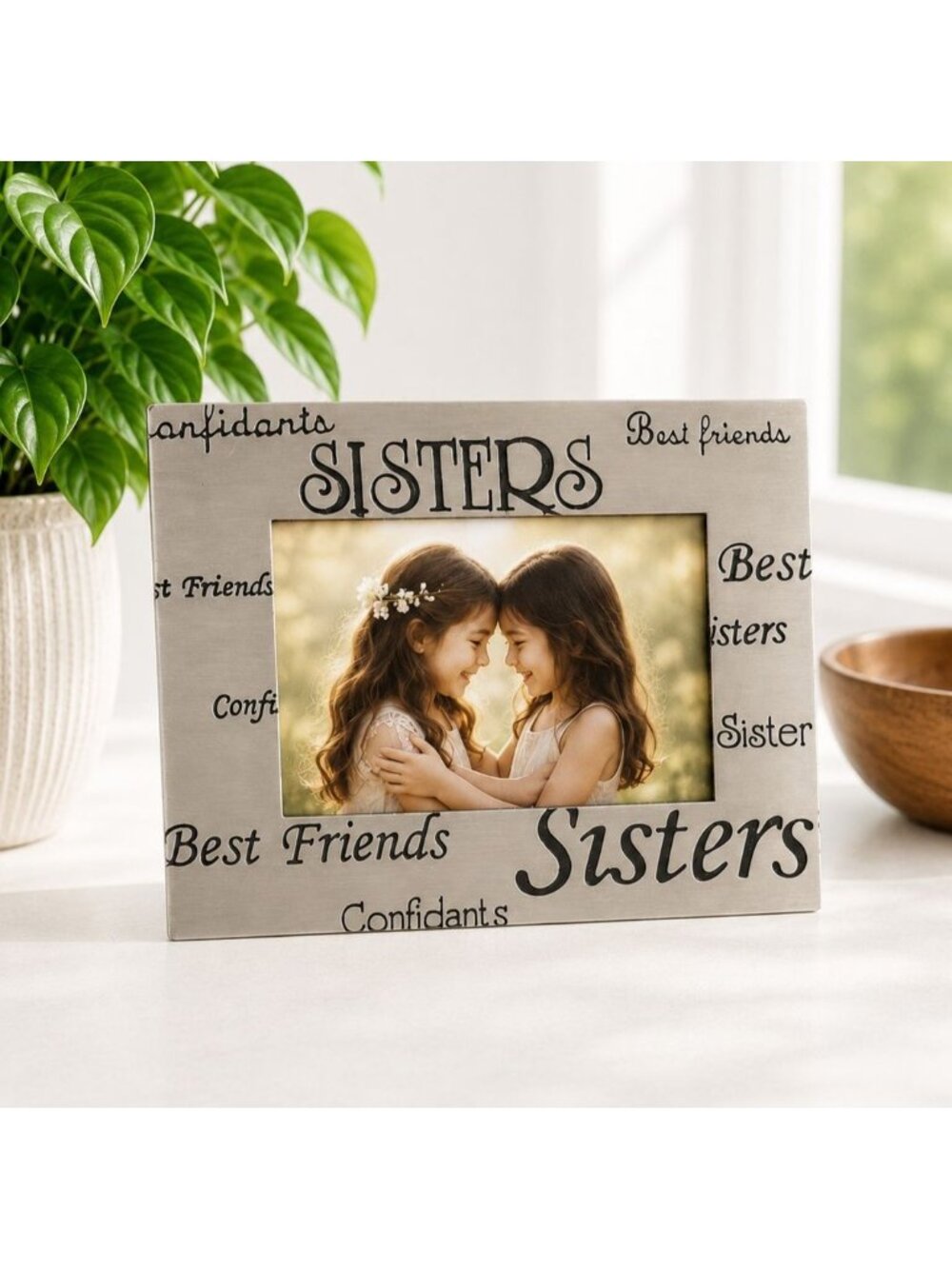Sisters Engraved Photo Frame With Best Friends & Confidants Text Brushed Metal 5